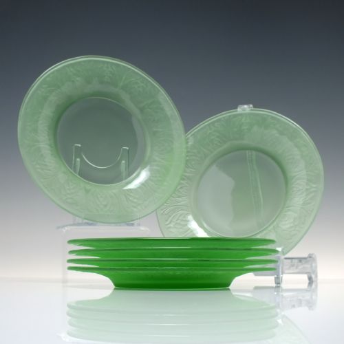 six wheatsheaf vaseline glass plates c1920 - CATEGORY: ANTIQUE GLASS - DATED GEORGIAN