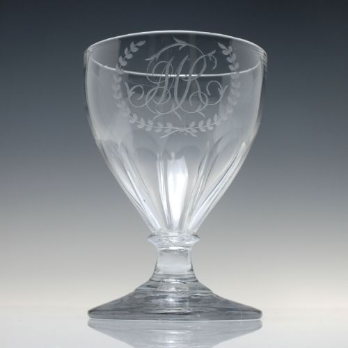 PAIR ANTIQUE ENGRAVED PETAL MOULDED GLASS RUMMERS C1840 - ADDITIONAL PHOTO 2