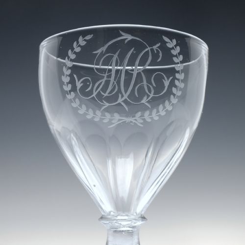 PAIR ANTIQUE ENGRAVED PETAL MOULDED GLASS RUMMERS C1840 - ADDITIONAL PHOTO 3