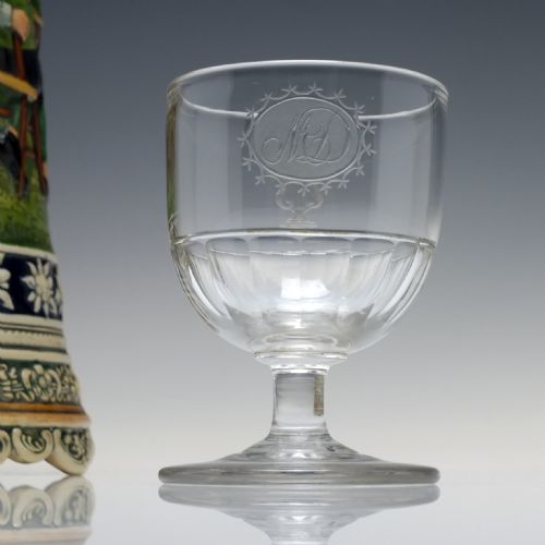 georgian lyre harp engraved port glass c1820 - CATEGORY: ANTIQUE GLASS - DATED GEORGIAN