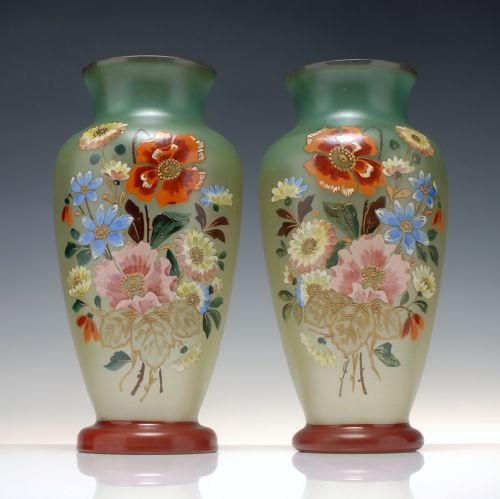 large pair of enamelled 19th century glass vases c1870 - CATEGORY: ANTIQUE GLASS - DATED 1870