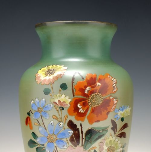 LARGE PAIR OF ENAMELLED 19TH CENTURY GLASS VASES C1870 - ADDITIONAL PHOTO 1