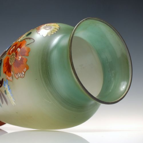 LARGE PAIR OF ENAMELLED 19TH CENTURY GLASS VASES C1870 - ADDITIONAL PHOTO 4