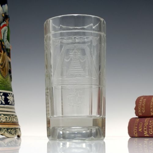 19th century antique masonic engraved glass tumbler c1860 - CATEGORY: ANTIQUE GLASS - DATED 1860