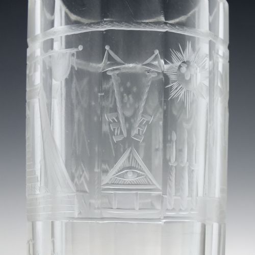 19TH CENTURY ANTIQUE MASONIC ENGRAVED GLASS TUMBLER C1860 - ADDITIONAL PHOTO 5