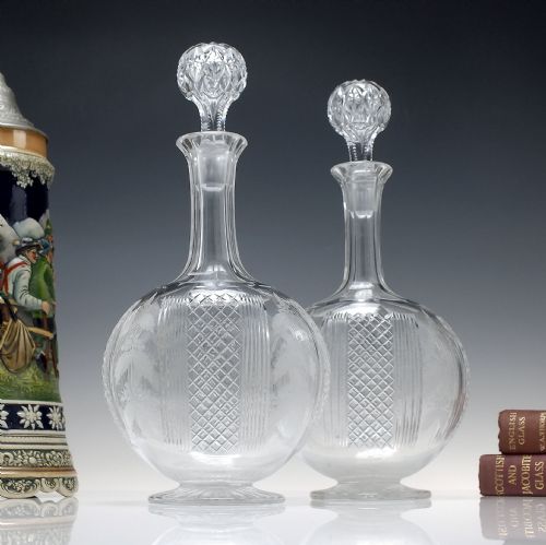 pair of cut and engraved victorian wine decanters c1880 - CATEGORY: ANTIQUE GLASS - DATED VICTORIAN