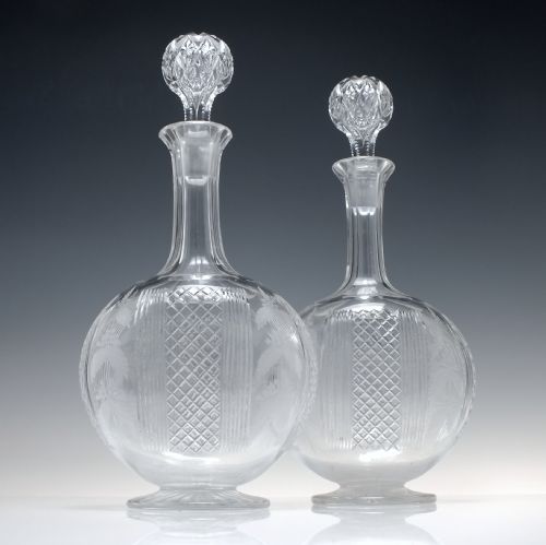 PAIR OF CUT AND ENGRAVED VICTORIAN WINE DECANTERS C1880 - ADDITIONAL PHOTO 1