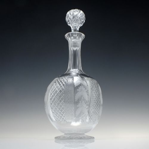 PAIR OF CUT AND ENGRAVED VICTORIAN WINE DECANTERS C1880 - ADDITIONAL PHOTO 3
