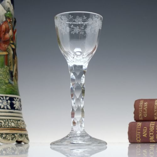 georgian engraved facet cut wine glass c1780 - CATEGORY: ANTIQUE GLASS - DATED GEORGIAN