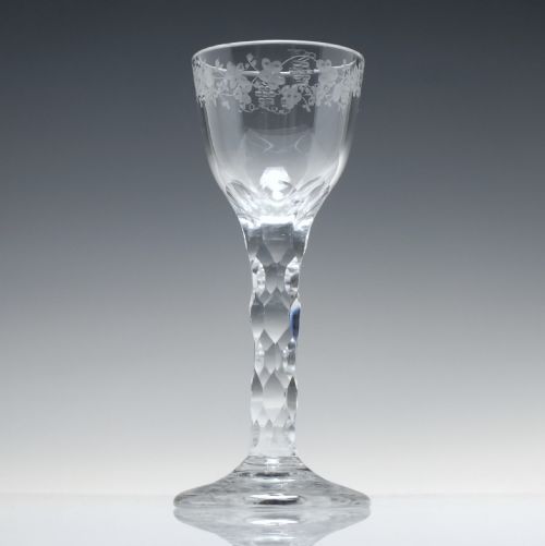 GEORGIAN ENGRAVED FACET CUT WINE GLASS C1780 - ADDITIONAL PHOTO 1