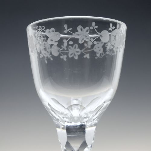GEORGIAN ENGRAVED FACET CUT WINE GLASS C1780 - ADDITIONAL PHOTO 3