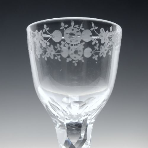 GEORGIAN ENGRAVED FACET CUT WINE GLASS C1780 - ADDITIONAL PHOTO 4