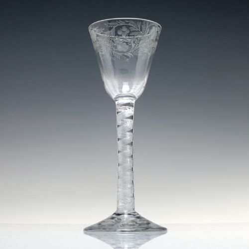 GEORGIAN ENGRAVED AIR TWIST WINE GLASS C1750 - ADDITIONAL PHOTO 1