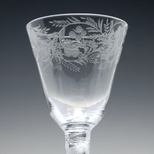GEORGIAN ENGRAVED AIR TWIST WINE GLASS C1750 - ADDITIONAL PHOTO 2