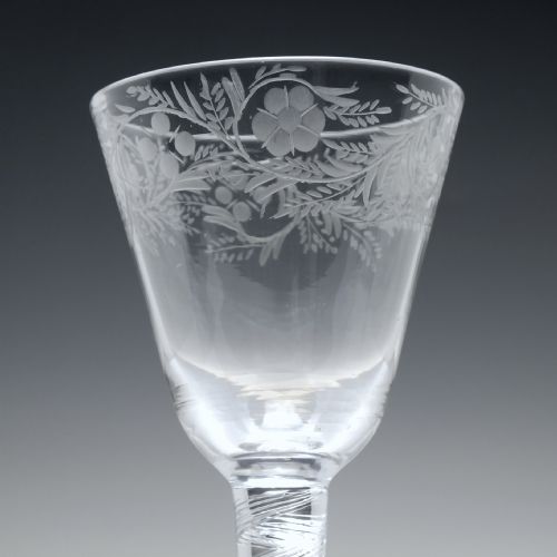 GEORGIAN ENGRAVED AIR TWIST WINE GLASS C1750 - ADDITIONAL PHOTO 3