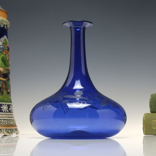 GEORGIAN ENGRAVED BRISTOL BLUE GLASS MELL DECANTER C1830 - ADDITIONAL PHOTO 1