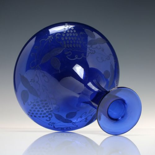 GEORGIAN ENGRAVED BRISTOL BLUE GLASS MELL DECANTER C1830 - ADDITIONAL PHOTO 2