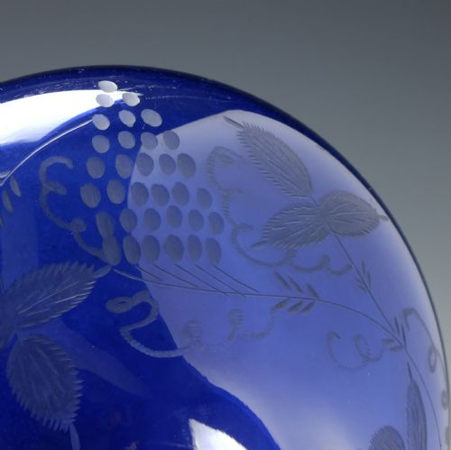 GEORGIAN ENGRAVED BRISTOL BLUE GLASS MELL DECANTER C1830 - ADDITIONAL PHOTO 3