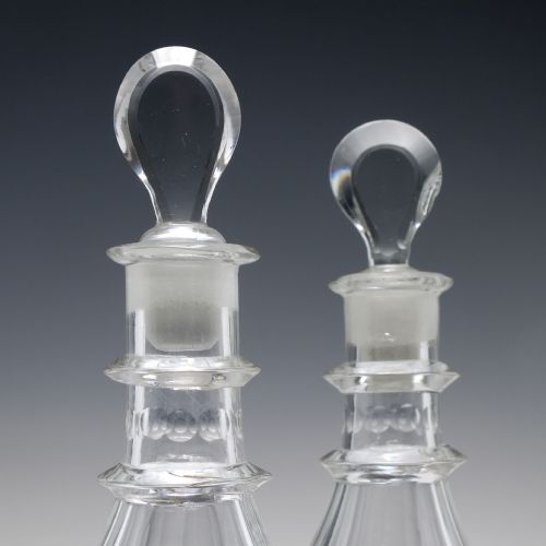 PAIR 18TH CENTURY ENGRAVED TAPER GLASS DECANTERS C1780 - ADDITIONAL PHOTO 2