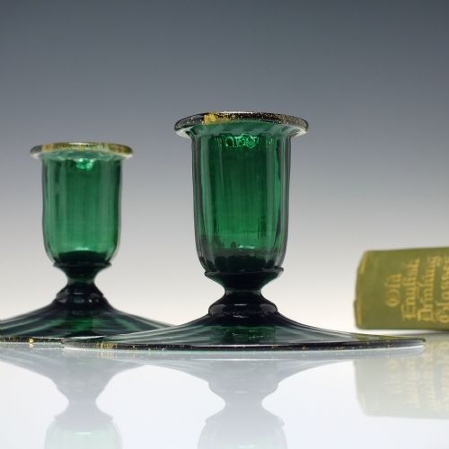 rare pair antique italian salviati bed chamber green glass candlesticks c1900 - CATEGORY: ANTIQUE LIGHTING - DATED 1900