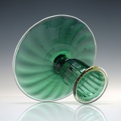 RARE PAIR ANTIQUE ITALIAN SALVIATI BED CHAMBER GREEN GLASS CANDLESTICKS C1900 - ADDITIONAL PHOTO 3