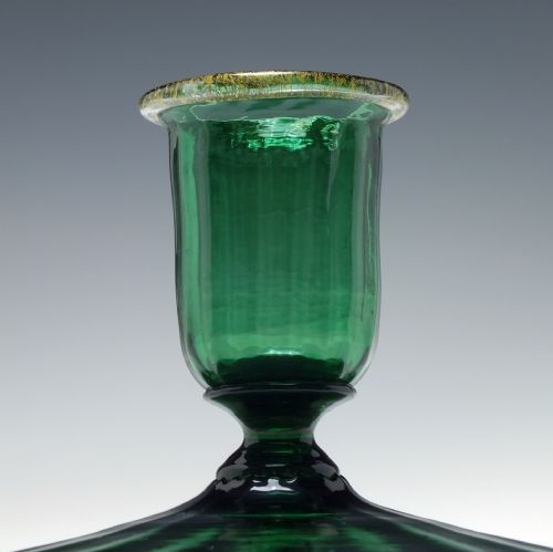RARE PAIR ANTIQUE ITALIAN SALVIATI BED CHAMBER GREEN GLASS CANDLESTICKS C1900 - ADDITIONAL PHOTO 5