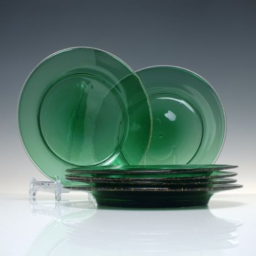 six antique italian salviati green glass plates c1900 - CATEGORY: ANTIQUE GLASS - DATED 1900