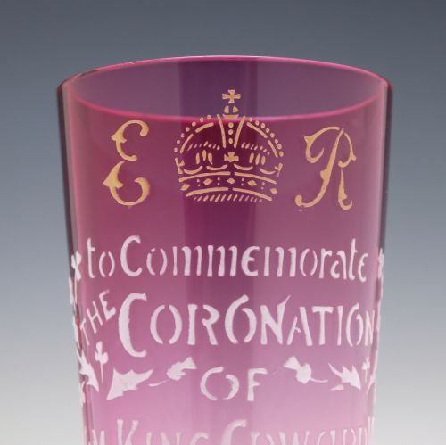 EDWARD VII CORONATION ENAMELLED CRANBERRY GLASS TUMBLER 1902 - ADDITIONAL PHOTO 3