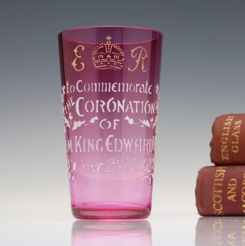 EDWARD VII CORONATION ENAMELLED CRANBERRY GLASS TUMBLER 1902 - ADDITIONAL PHOTO 6