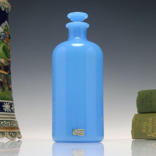 LINDSHAMMAR SWEDISH OPALINE BLUE GLASS BOTTLE BY GUNNAR ANDER C1960 - ADDITIONAL PHOTO 1