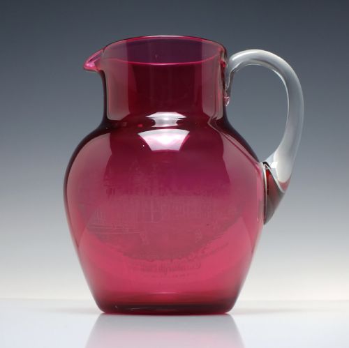 ANTIQUE SCOTTISH NATIONAL EXHIBITION CRANBERRY GLASS JUG C1908 - ADDITIONAL PHOTO 1