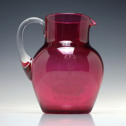 ANTIQUE SCOTTISH NATIONAL EXHIBITION CRANBERRY GLASS JUG C1908 - ADDITIONAL PHOTO 3