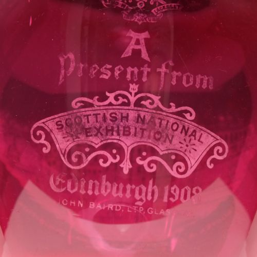 ANTIQUE SCOTTISH NATIONAL EXHIBITION CRANBERRY GLASS JUG C1908 - ADDITIONAL PHOTO 6