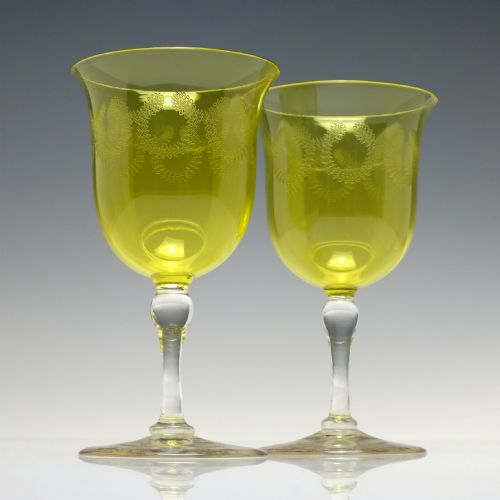 RARE SET OF SIX EDWARDIAN ENGRAVED YELLOW WINE GLASSES C1910 - ADDITIONAL PHOTO 1