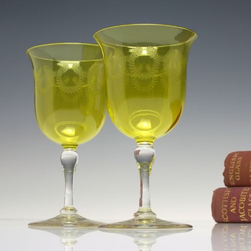 RARE SET OF SIX EDWARDIAN ENGRAVED YELLOW WINE GLASSES C1910 - ADDITIONAL PHOTO 2