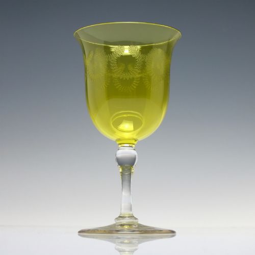 RARE SET OF SIX EDWARDIAN ENGRAVED YELLOW WINE GLASSES C1910 - ADDITIONAL PHOTO 3