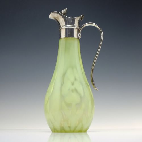 RARE VICTORIAN VASELINE GLASS CLARET JUG WITH SILVER PLATED TOP C1890 - ADDITIONAL PHOTO 1