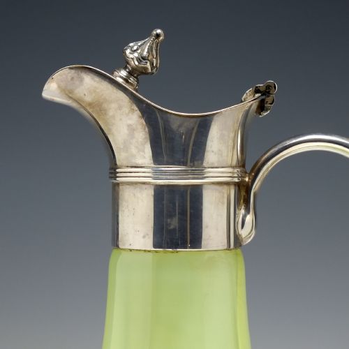 RARE VICTORIAN VASELINE GLASS CLARET JUG WITH SILVER PLATED TOP C1890 - ADDITIONAL PHOTO 3