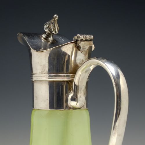 RARE VICTORIAN VASELINE GLASS CLARET JUG WITH SILVER PLATED TOP C1890 - ADDITIONAL PHOTO 4