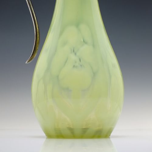 RARE VICTORIAN VASELINE GLASS CLARET JUG WITH SILVER PLATED TOP C1890 - ADDITIONAL PHOTO 6