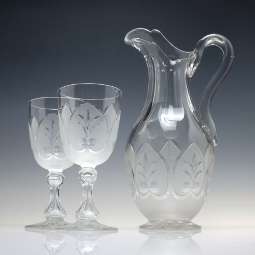 pair of engraved 19th century richardson glass wine goblets matching claret jug c1880 - CATEGORY: ANTIQUE GLASS - DATED VICTORIAN