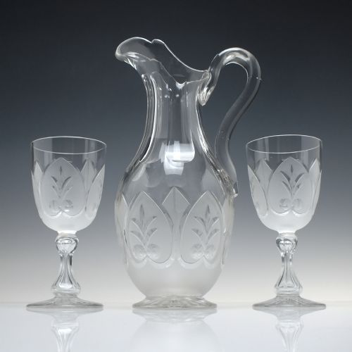 PAIR OF ENGRAVED 19TH CENTURY RICHARDSON GLASS WINE GOBLETS MATCHING CLARET JUG C1880 - ADDITIONAL PHOTO 1