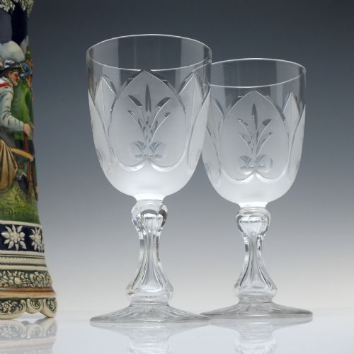 PAIR OF ENGRAVED 19TH CENTURY RICHARDSON GLASS WINE GOBLETS MATCHING CLARET JUG C1880 - ADDITIONAL PHOTO 2