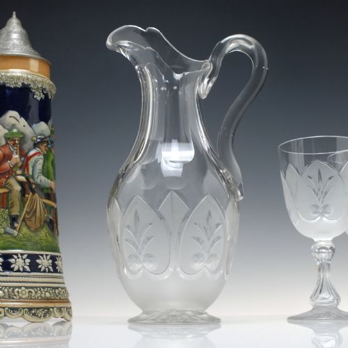 PAIR OF ENGRAVED 19TH CENTURY RICHARDSON GLASS WINE GOBLETS MATCHING CLARET JUG C1880 - ADDITIONAL PHOTO 3