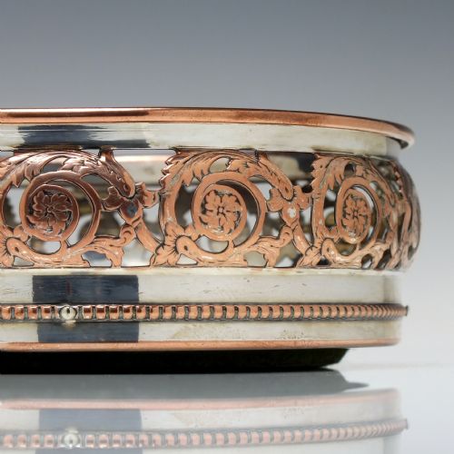 PAIR OF ARTS CRAFTS COPPER AND SILVER PLATED DECANTER STANDS OR COASTERS C1880 - ADDITIONAL PHOTO 2