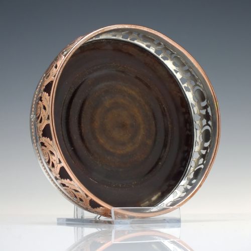 PAIR OF ARTS CRAFTS COPPER AND SILVER PLATED DECANTER STANDS OR COASTERS C1880 - ADDITIONAL PHOTO 5
