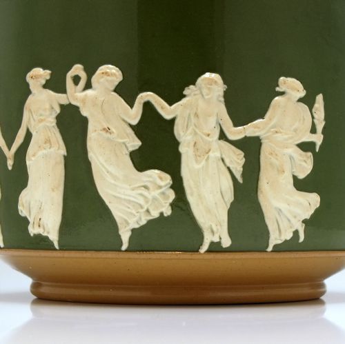 VICTORIAN COPLAND SPODE GREEN JASPERWARE BISCUIT BARREL C1895 - ADDITIONAL PHOTO 4
