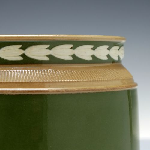 VICTORIAN COPLAND SPODE GREEN JASPERWARE BISCUIT BARREL C1895 - ADDITIONAL PHOTO 5
