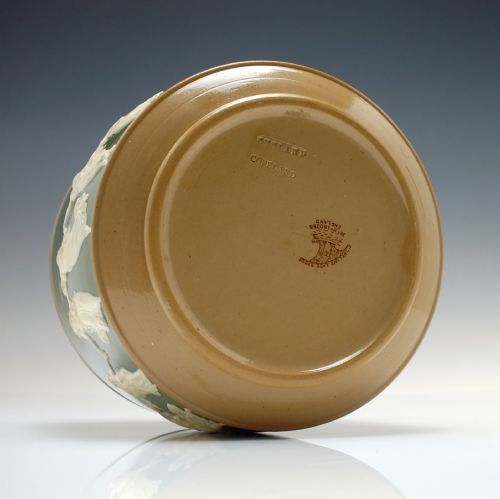 VICTORIAN COPLAND SPODE GREEN JASPERWARE BISCUIT BARREL C1895 - ADDITIONAL PHOTO 7