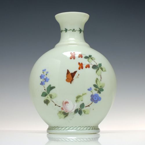 victorian opaline and hand painted enamelled glass vase c1870 - CATEGORY: ANTIQUE GLASS - DATED 1870